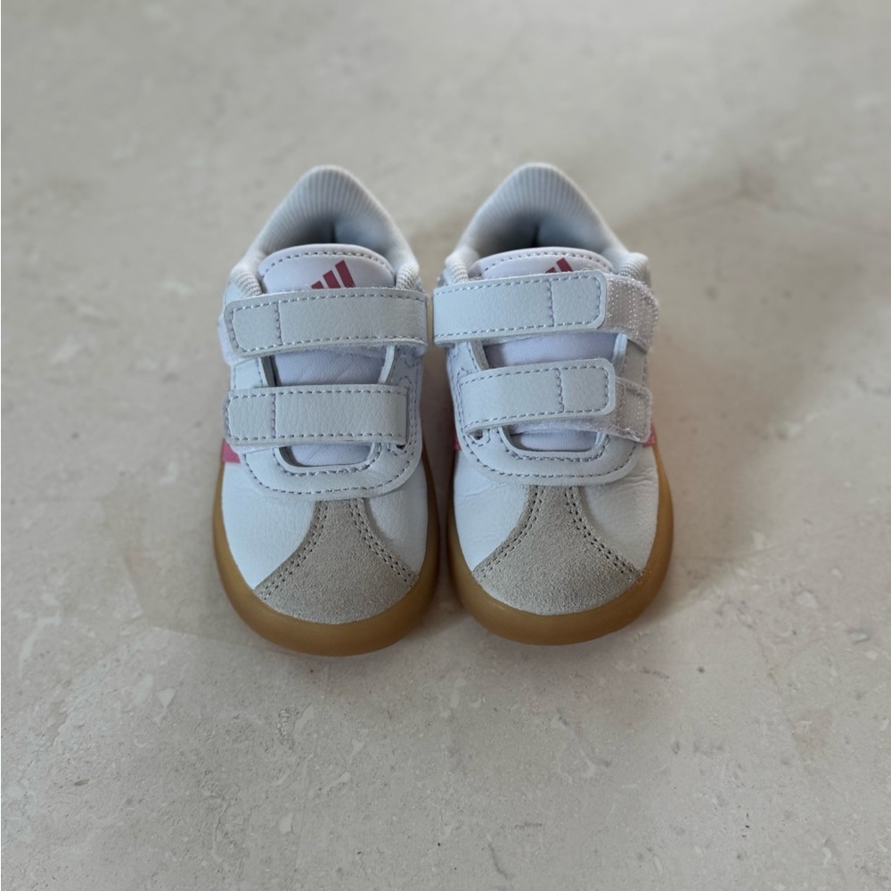 Adidas Grand Court White and Pink Velcro Baby Girl